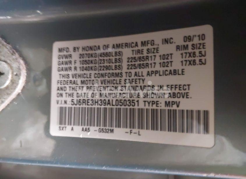 Photo 9 of 2010 Honda Cr-v LX (VIN 5J6RE3H39AL050351)