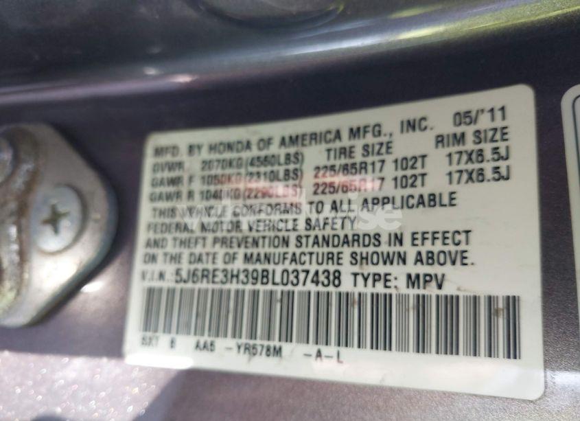 Photo 9 of 2011 Honda Cr-v LX (VIN 5J6RE3H39BL037438)