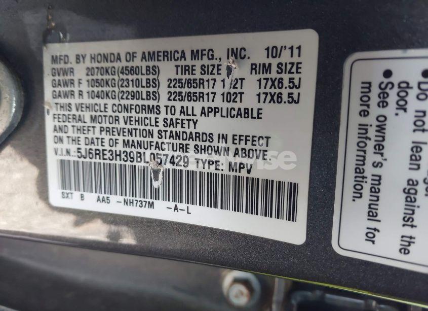 Photo 9 of 2011 Honda Cr-v LX (VIN 5J6RE3H39BL057429)