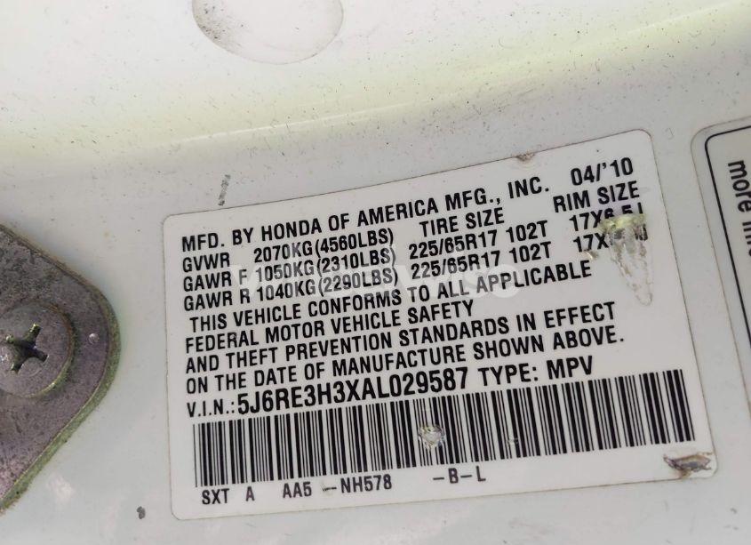 Photo 9 of 2010 Honda Cr-v LX (VIN 5J6RE3H3XAL029587)