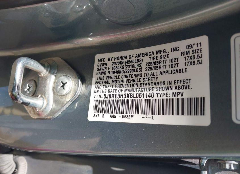 Photo 9 of 2011 Honda Cr-v LX (VIN 5J6RE3H3XBL051140)