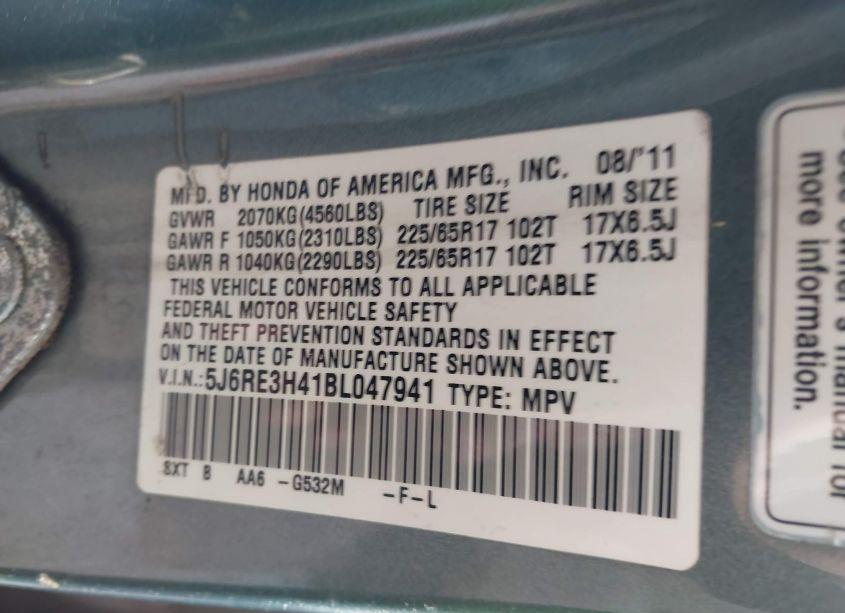 Photo 9 of 2011 Honda Cr-v SE (VIN 5J6RE3H41BL047941)