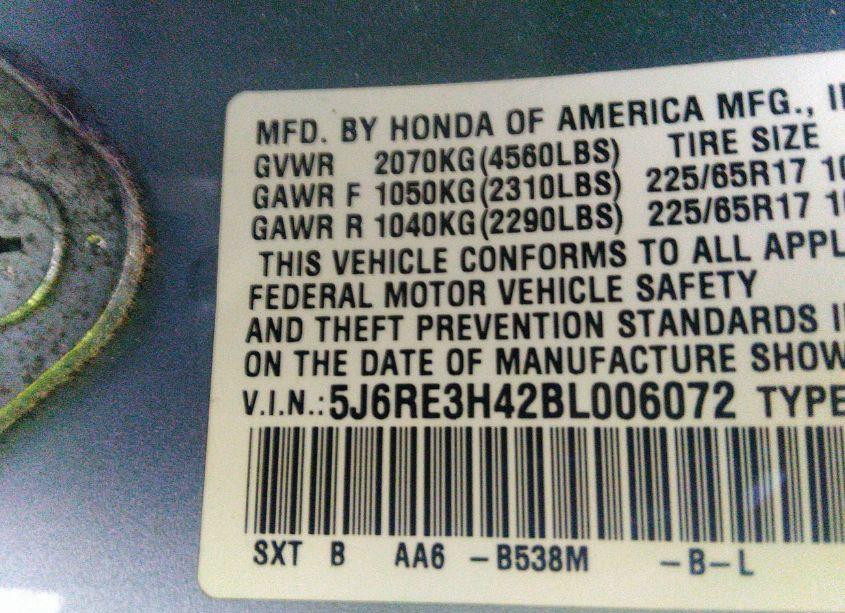 Photo 9 of 2011 Honda Cr-v SE (VIN 5J6RE3H42BL006072)