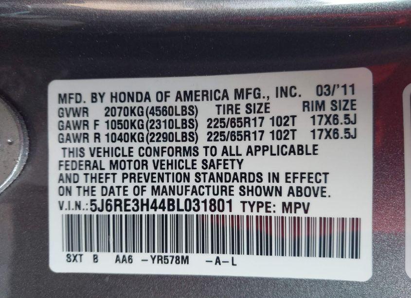 Photo 9 of 2011 Honda Cr-v SE (VIN 5J6RE3H44BL031801)