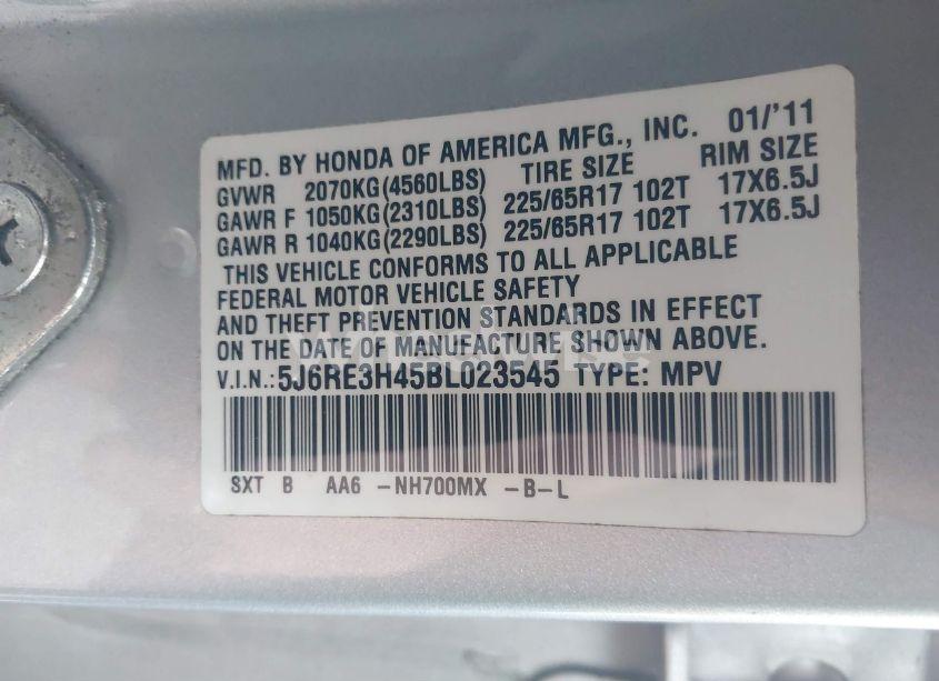 Photo 9 of 2011 Honda Cr-v SE (VIN 5J6RE3H45BL023545)