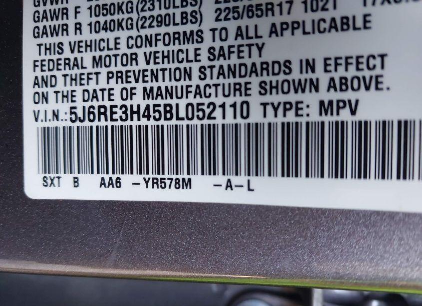 Photo 9 of 2011 Honda Cr-v SE (VIN 5J6RE3H45BL052110)