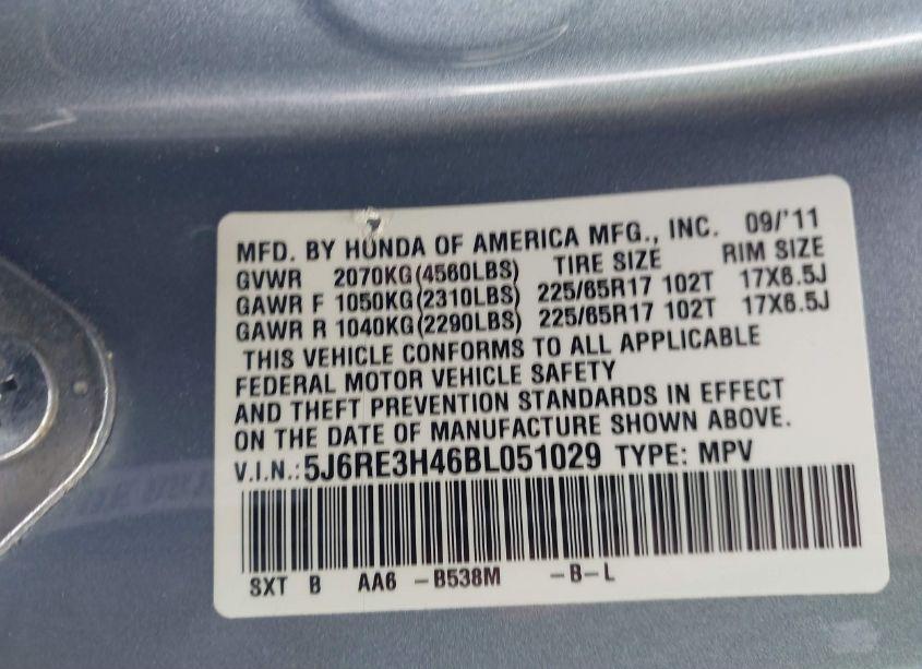 Photo 9 of 2011 Honda Cr-v SE (VIN 5J6RE3H46BL051029)