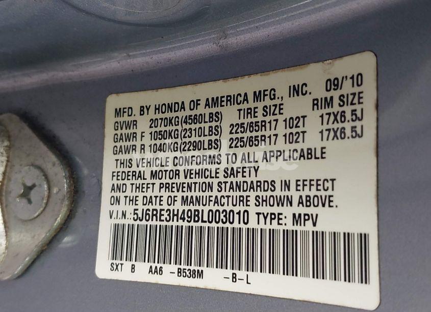 Photo 9 of 2011 Honda Cr-v SE (VIN 5J6RE3H49BL003010)