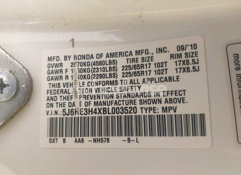 Photo 9 of 2011 Honda Cr-v SE (VIN 5J6RE3H4XBL003520)