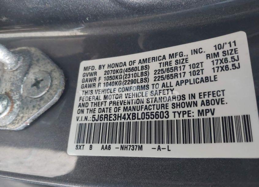 Photo 9 of 2011 Honda Cr-v SE (VIN 5J6RE3H4XBL055603)