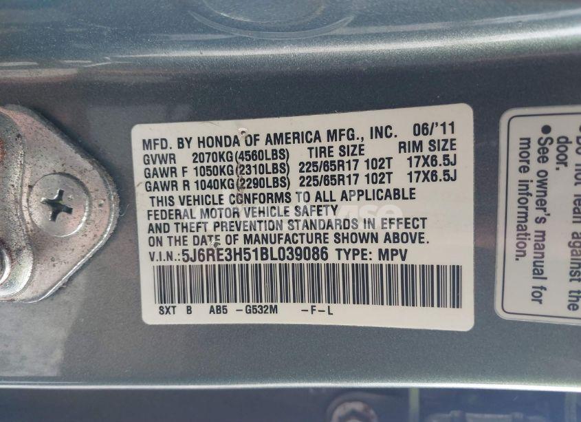 Photo 9 of 2011 Honda Cr-v EX (VIN 5J6RE3H51BL039086)