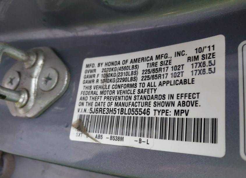 Photo 9 of 2011 Honda Cr-v EX (VIN 5J6RE3H51BL055546)