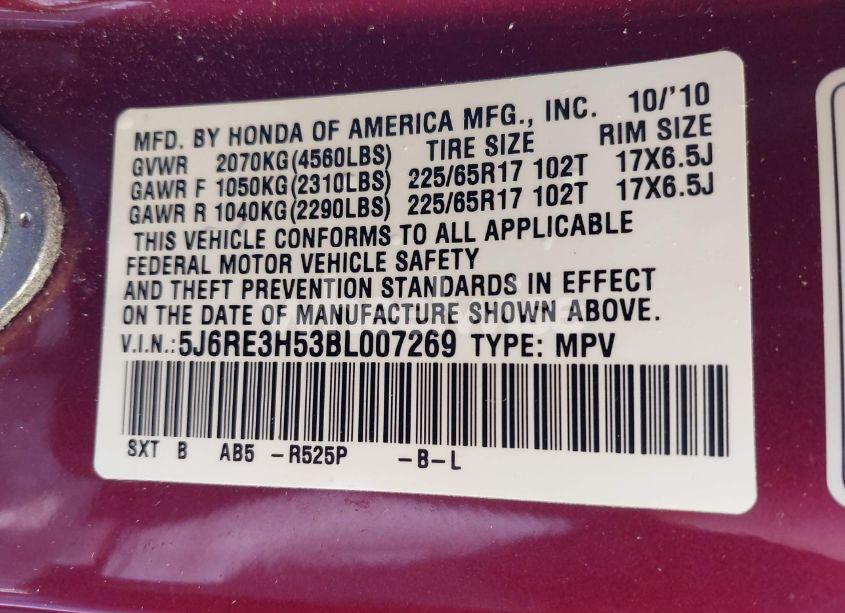 Photo 9 of 2011 Honda Cr-v EX (VIN 5J6RE3H53BL007269)