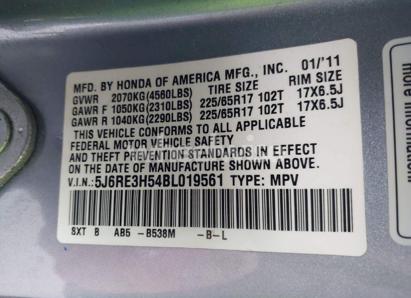 Photo 9 of 2011 Honda Cr-v EX (VIN 5J6RE3H54BL019561)