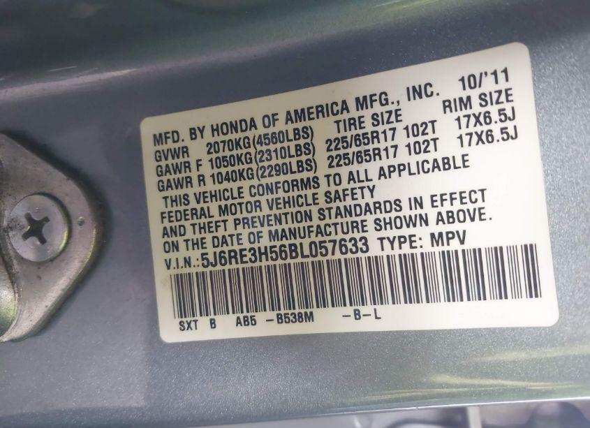 Photo 9 of 2011 Honda Cr-v EX (VIN 5J6RE3H56BL057633)