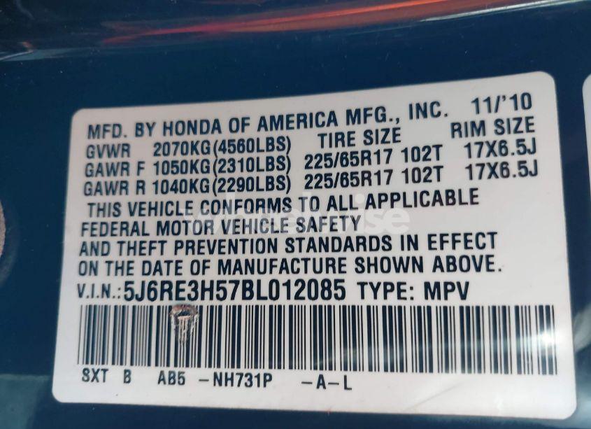 Photo 9 of 2011 Honda Cr-v EX (VIN 5J6RE3H57BL012085)