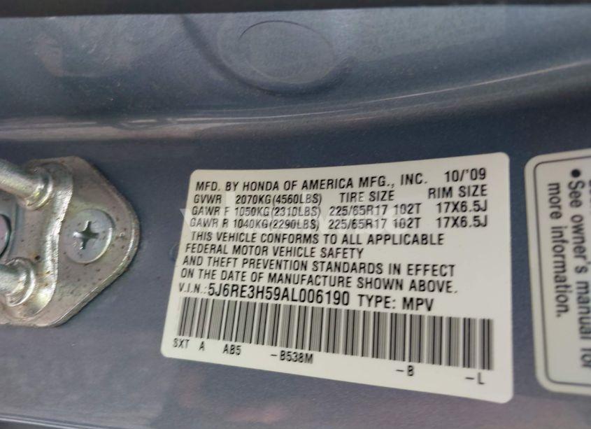 Photo 9 of 2010 Honda Cr-v EX (VIN 5J6RE3H59AL006190)