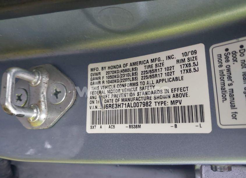 Photo 9 of 2010 Honda Cr-v EX-L (VIN 5J6RE3H71AL007982)