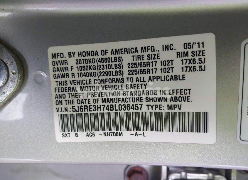 Photo 9 of 2011 Honda Cr-v EX-L (VIN 5J6RE3H74BL036457)