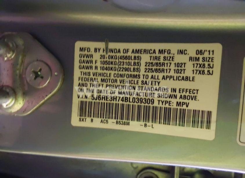 Photo 9 of 2011 Honda Cr-v EX-L (VIN 5J6RE3H74BL039309)