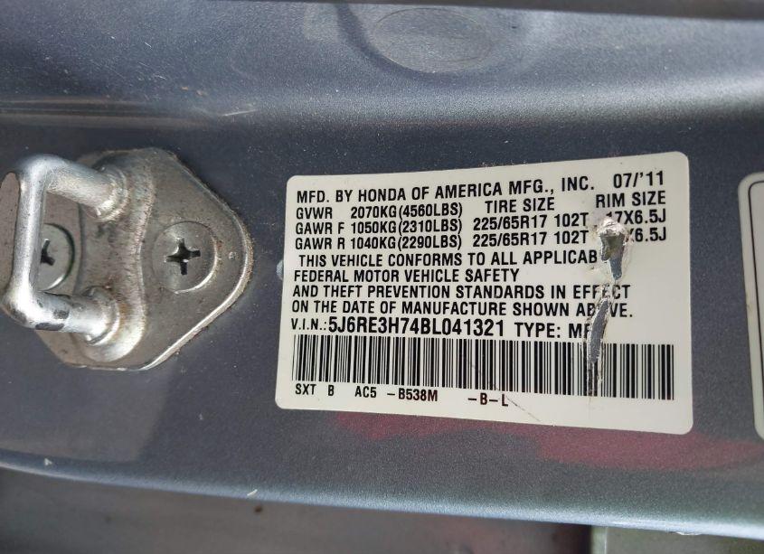 Photo 9 of 2011 Honda Cr-v EX-L (VIN 5J6RE3H74BL041321)