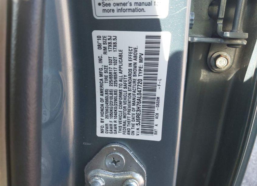 Photo 9 of 2010 Honda Cr-v EX-L (VIN 5J6RE3H76AL047720)