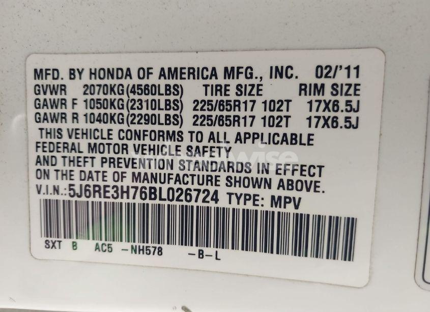 Photo 9 of 2011 Honda Cr-v EX-L (VIN 5J6RE3H76BL026724)