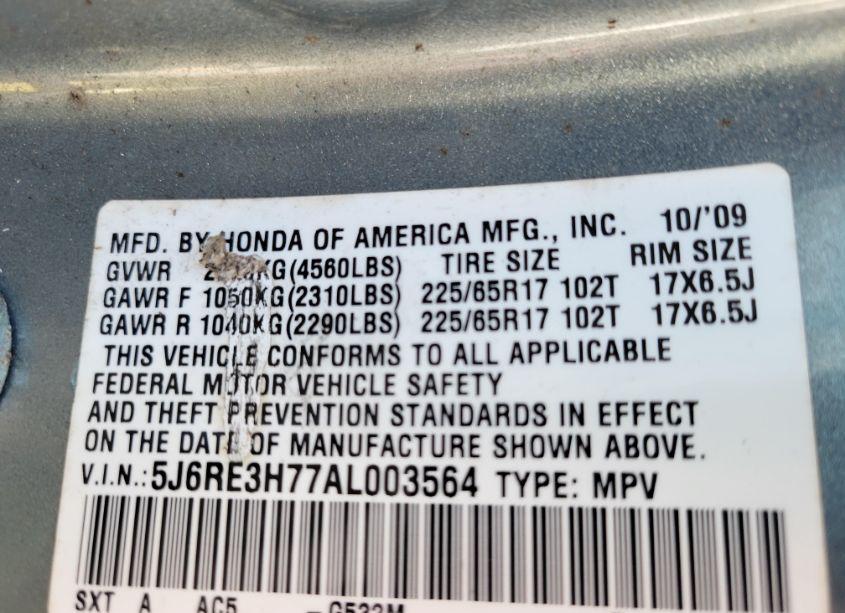 Photo 9 of 2010 Honda Cr-v (VIN 5J6RE3H77AL003564)