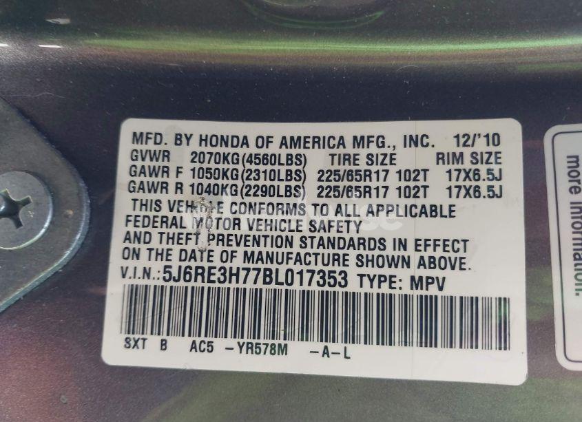 Photo 9 of 2011 Honda Cr-v EX-L (VIN 5J6RE3H77BL017353)