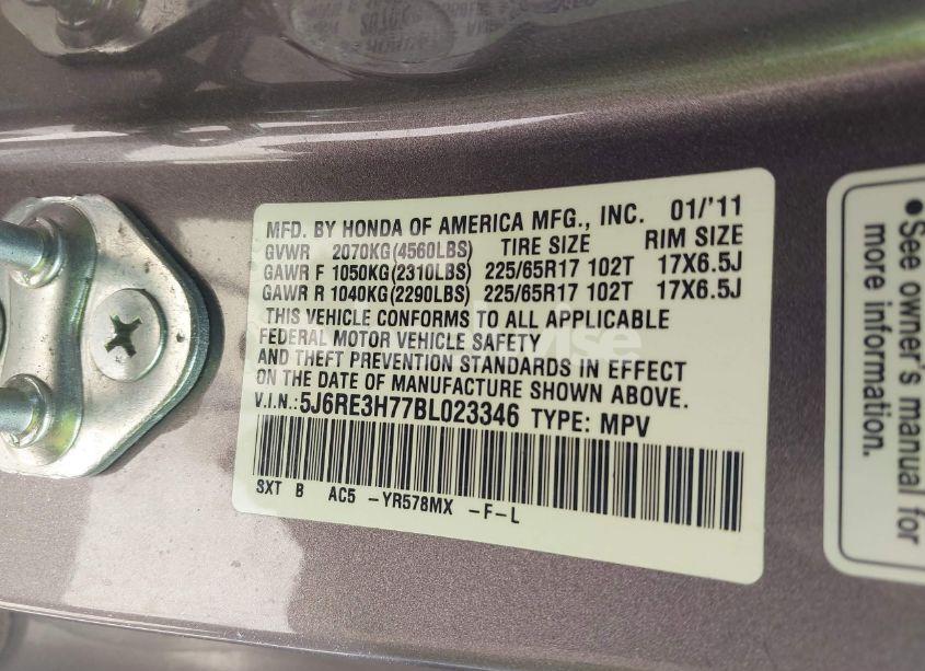 Photo 9 of 2011 Honda Cr-v EX-L (VIN 5J6RE3H77BL023346)