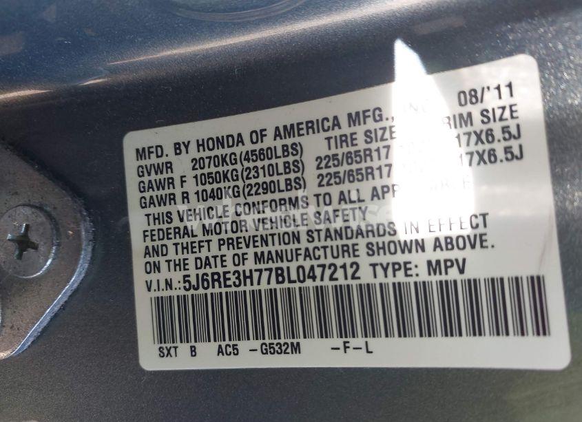 Photo 9 of 2011 Honda Cr-v EX-L (VIN 5J6RE3H77BL047212)