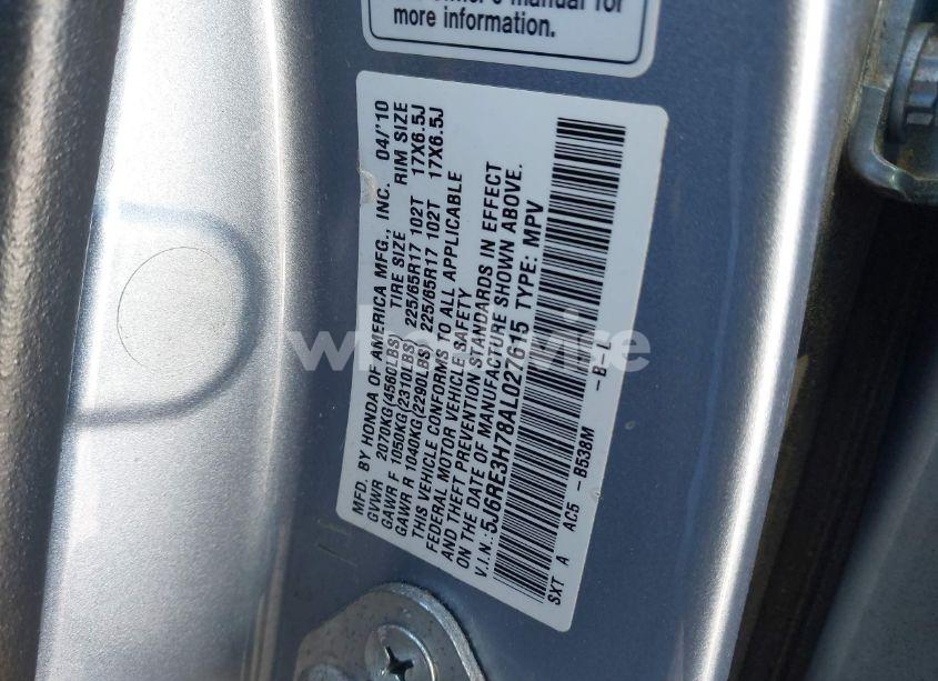 Photo 9 of 2010 Honda Cr-v EX-L (VIN 5J6RE3H78AL027615)