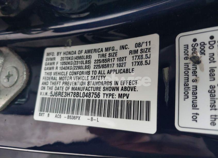 Photo 9 of 2011 Honda Cr-v EX-L (VIN 5J6RE3H78BL048756)