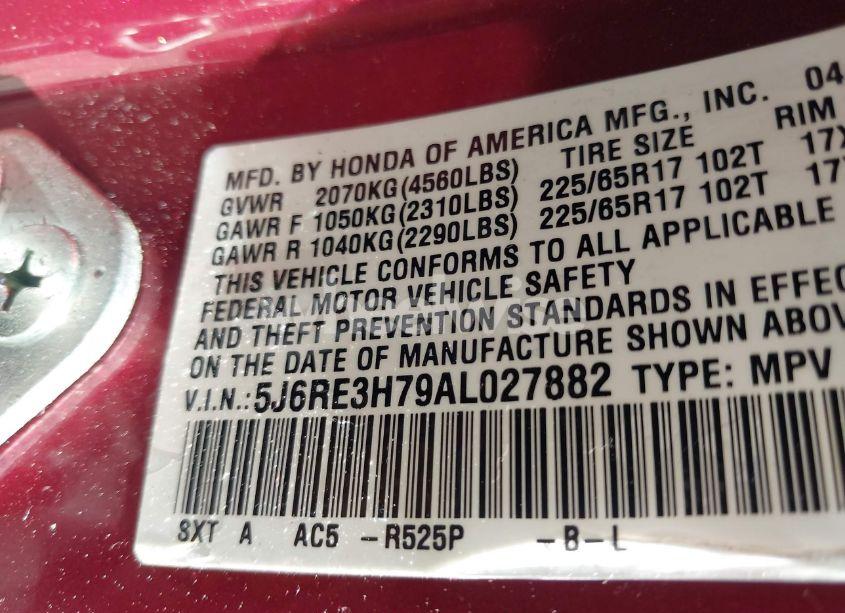 Photo 9 of 2010 Honda Cr-v EX-L (VIN 5J6RE3H79AL027882)