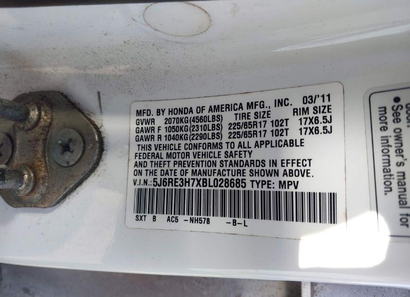 Photo 9 of 2011 Honda Cr-v EX-L (VIN 5J6RE3H7XBL028685)