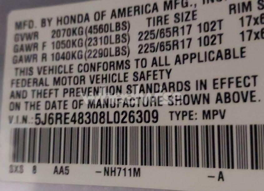 Photo 9 of 2008 Honda Cr-v LX (VIN 5J6RE48308L026309)