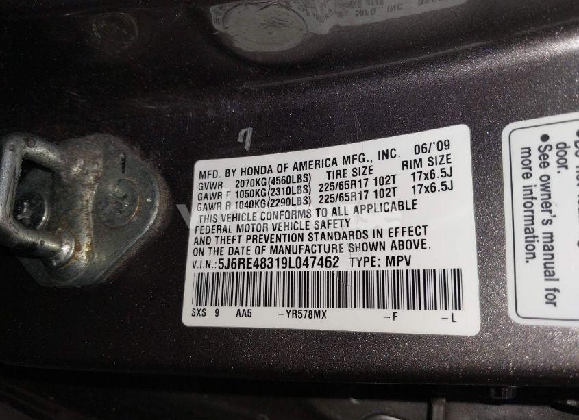 Photo 9 of 2009 Honda Cr-v LX (VIN 5J6RE48319L047462)