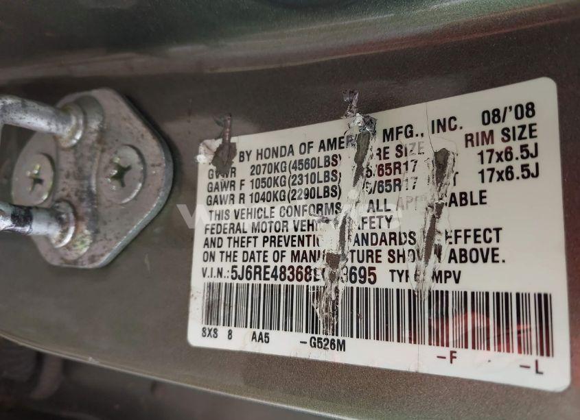 Photo 9 of 2008 Honda Cr-v LX (VIN 5J6RE48368L043695)