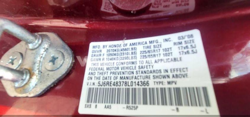 Photo 8 of 2008 Honda Cr-v LX (VIN 5J6RE48378L014366)