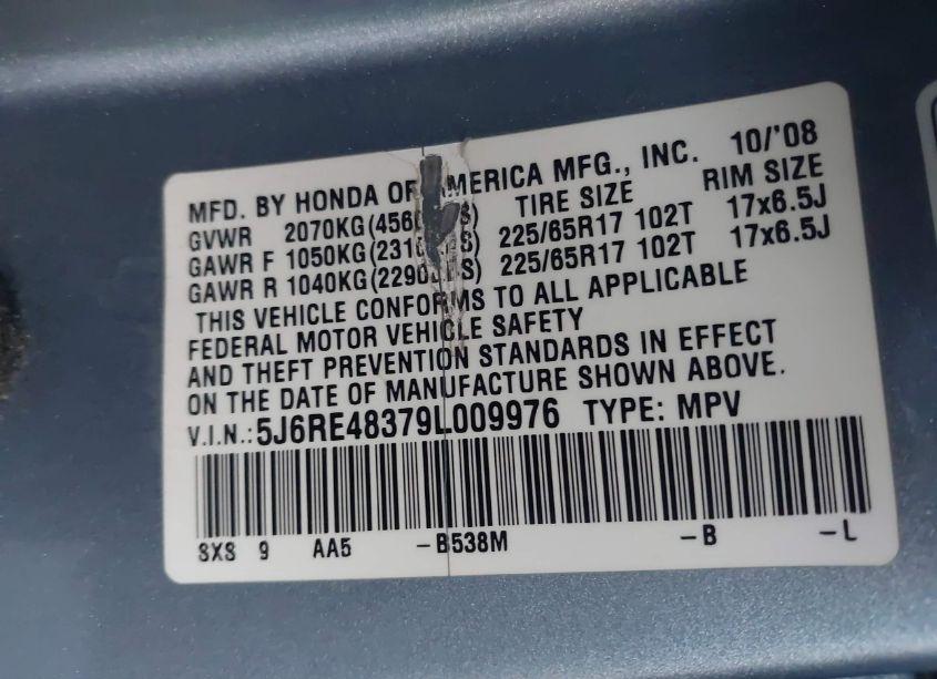 Photo 9 of 2009 Honda Cr-v LX (VIN 5J6RE48379L009976)