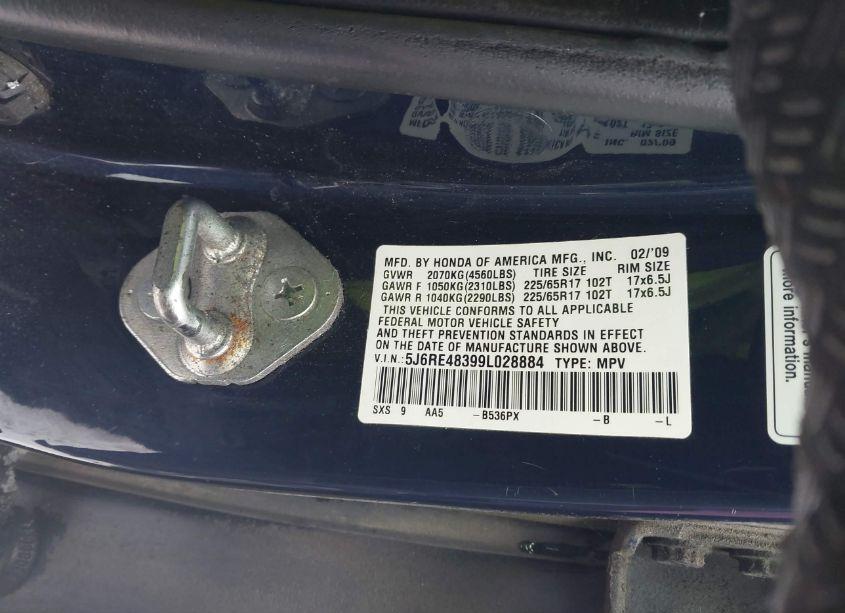 Photo 9 of 2009 Honda Cr-v LX (VIN 5J6RE48399L028884)