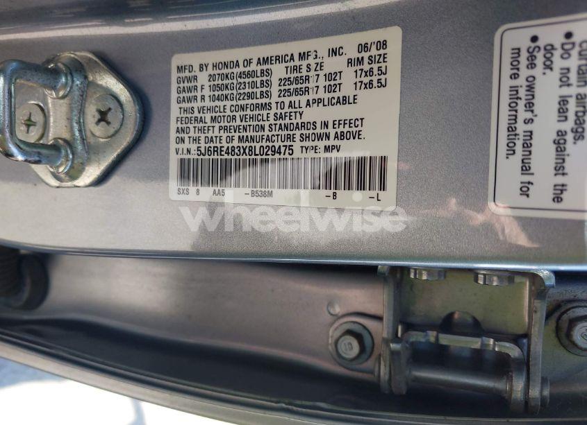 Photo 9 of 2008 Honda Cr-v LX (VIN 5J6RE483X8L029475)