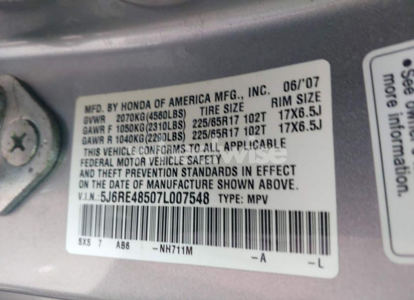 Photo 9 of 2007 Honda Cr-v EX (VIN 5J6RE48507L007548)