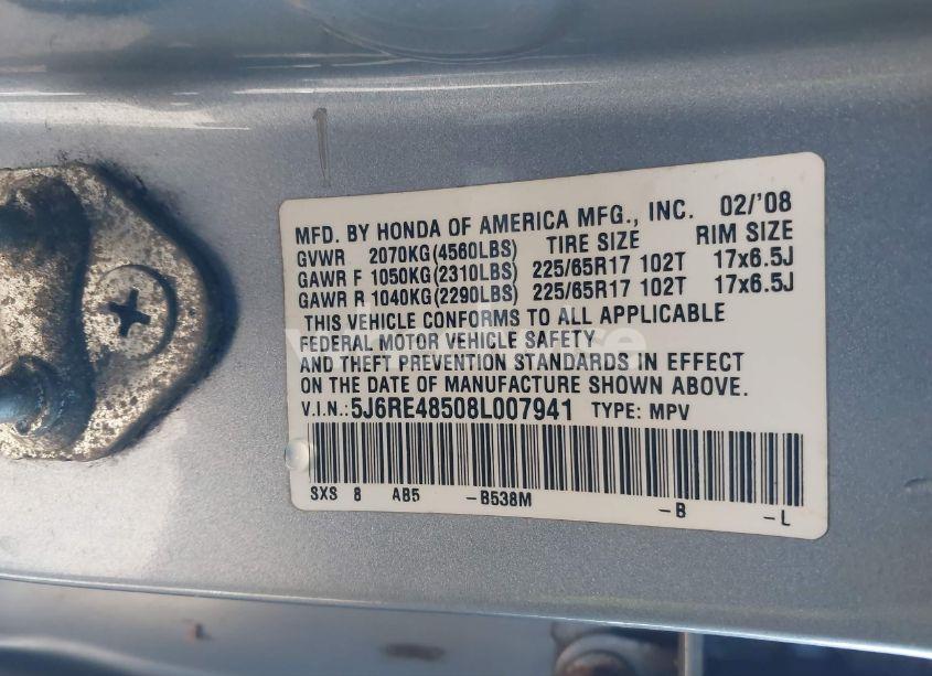 Photo 9 of 2008 Honda Cr-v EX (VIN 5J6RE48508L007941)