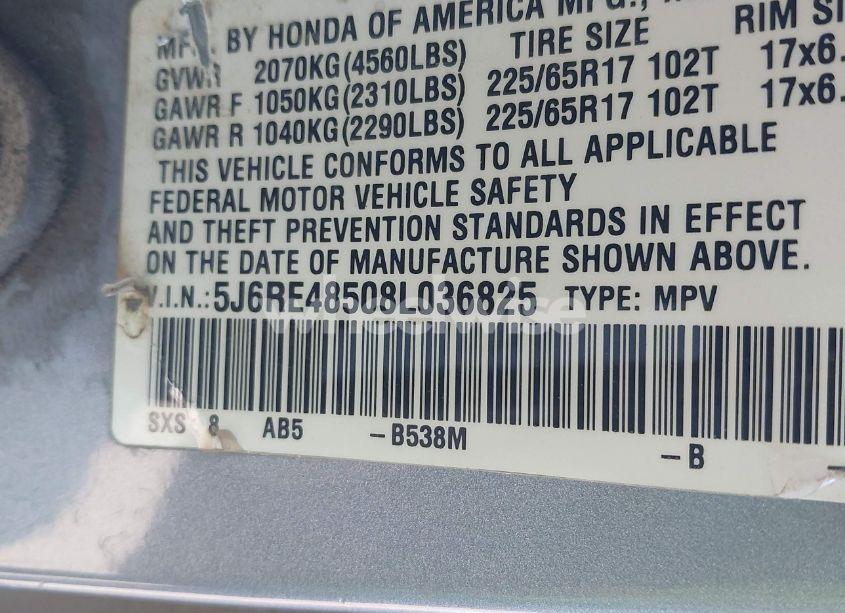 Photo 9 of 2008 Honda Cr-v EX (VIN 5J6RE48508L036825)