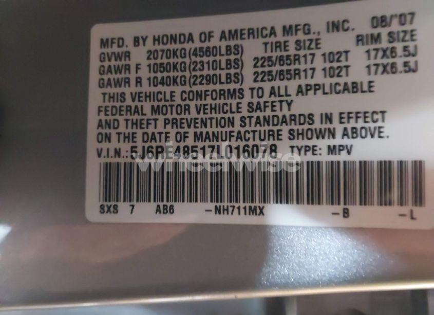 Photo 9 of 2007 Honda Cr-v EX (VIN 5J6RE48517L016078)