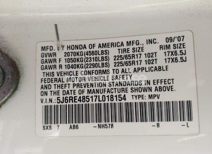 Photo 9 of 2007 Honda Cr-v EX (VIN 5J6RE48517L018154)