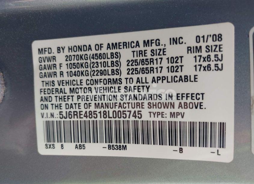 Photo 9 of 2008 Honda Cr-v EX (VIN 5J6RE48518L005745)
