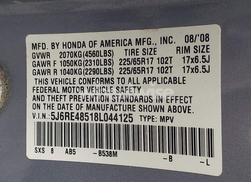Photo 9 of 2008 Honda Cr-v EX (VIN 5J6RE48518L044125)