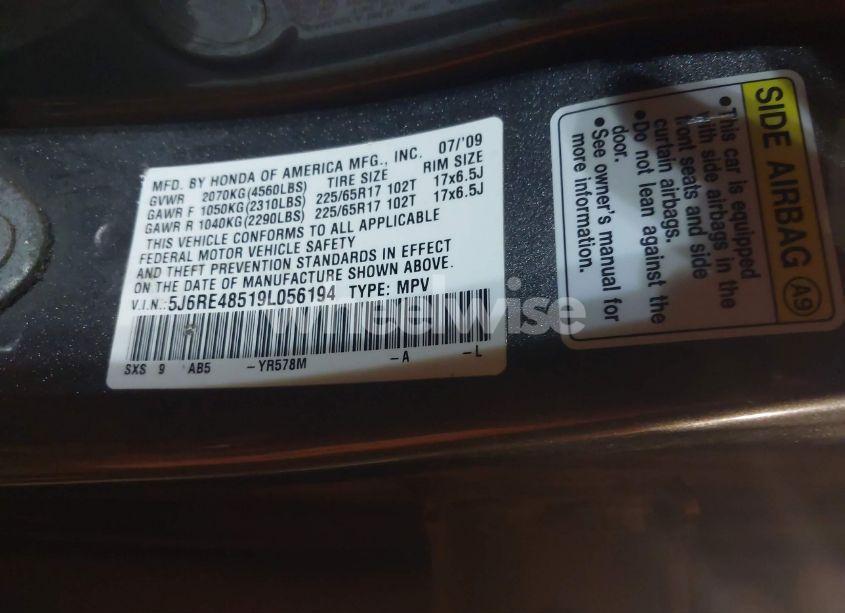 Photo 9 of 2009 Honda Cr-v EX (VIN 5J6RE48519L056194)